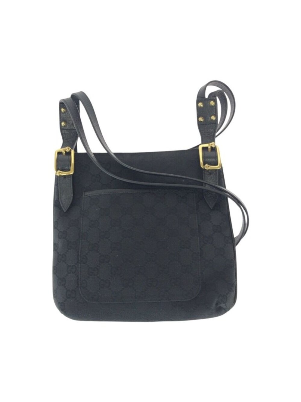 Gucci Black Gold GG Canvas Leather Shoulder Bag Pochette